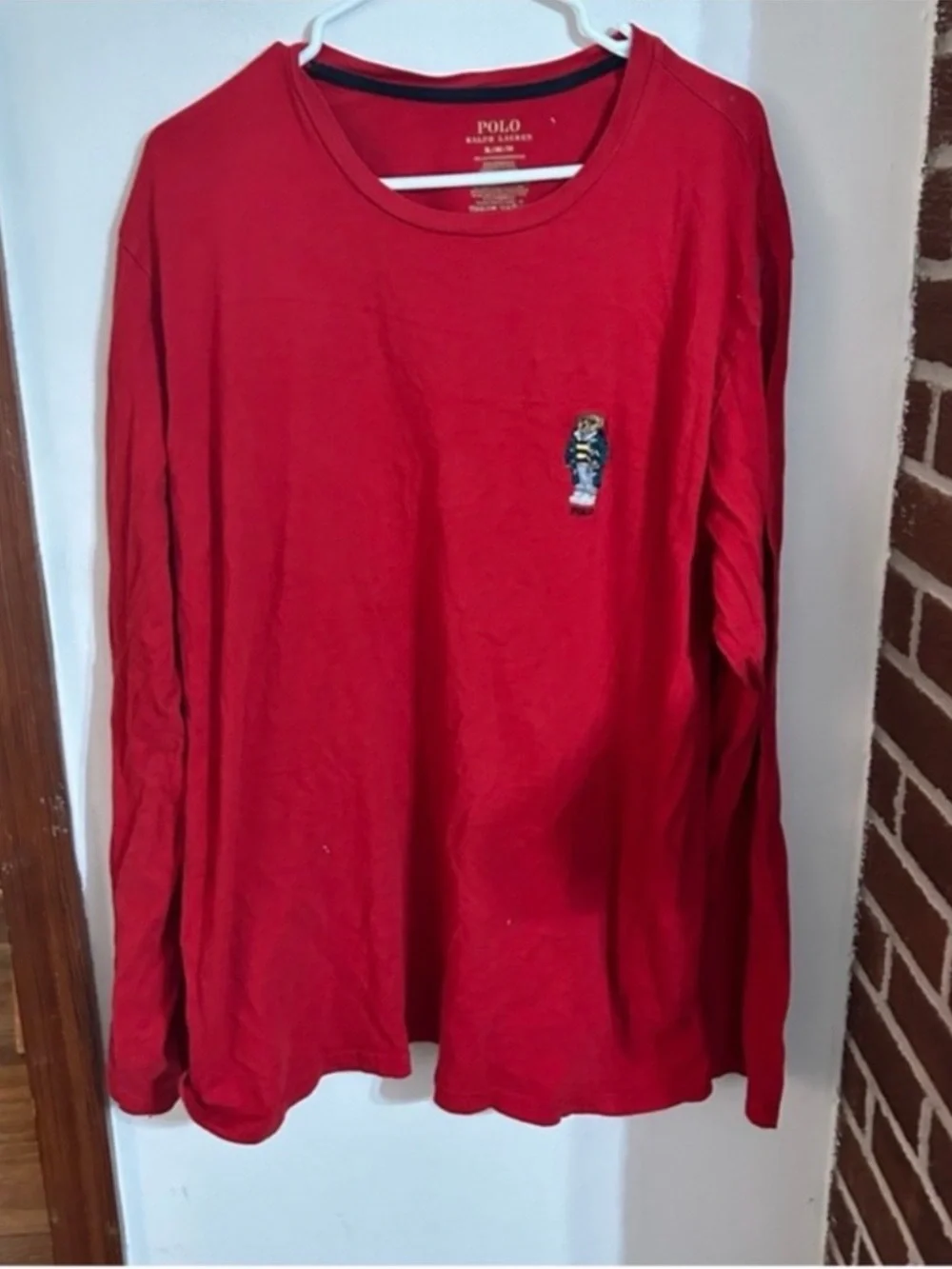 Polo by Ralph Lauren Size XL Red Long-Sleeve Crewneck with Polo Bear Embroidery